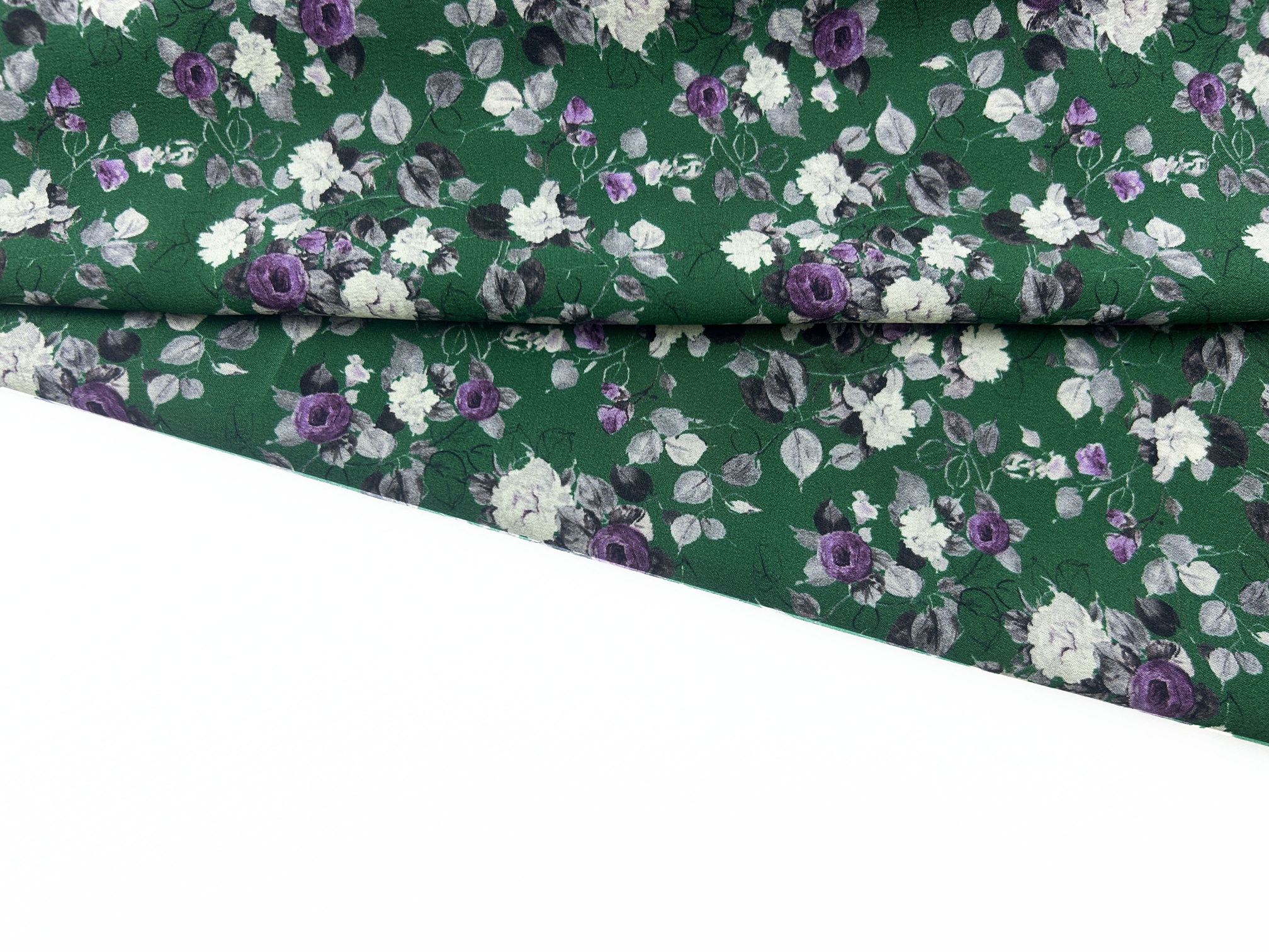 Ткань Крепдешин зелёного цвета с принтом цветы  46617 4