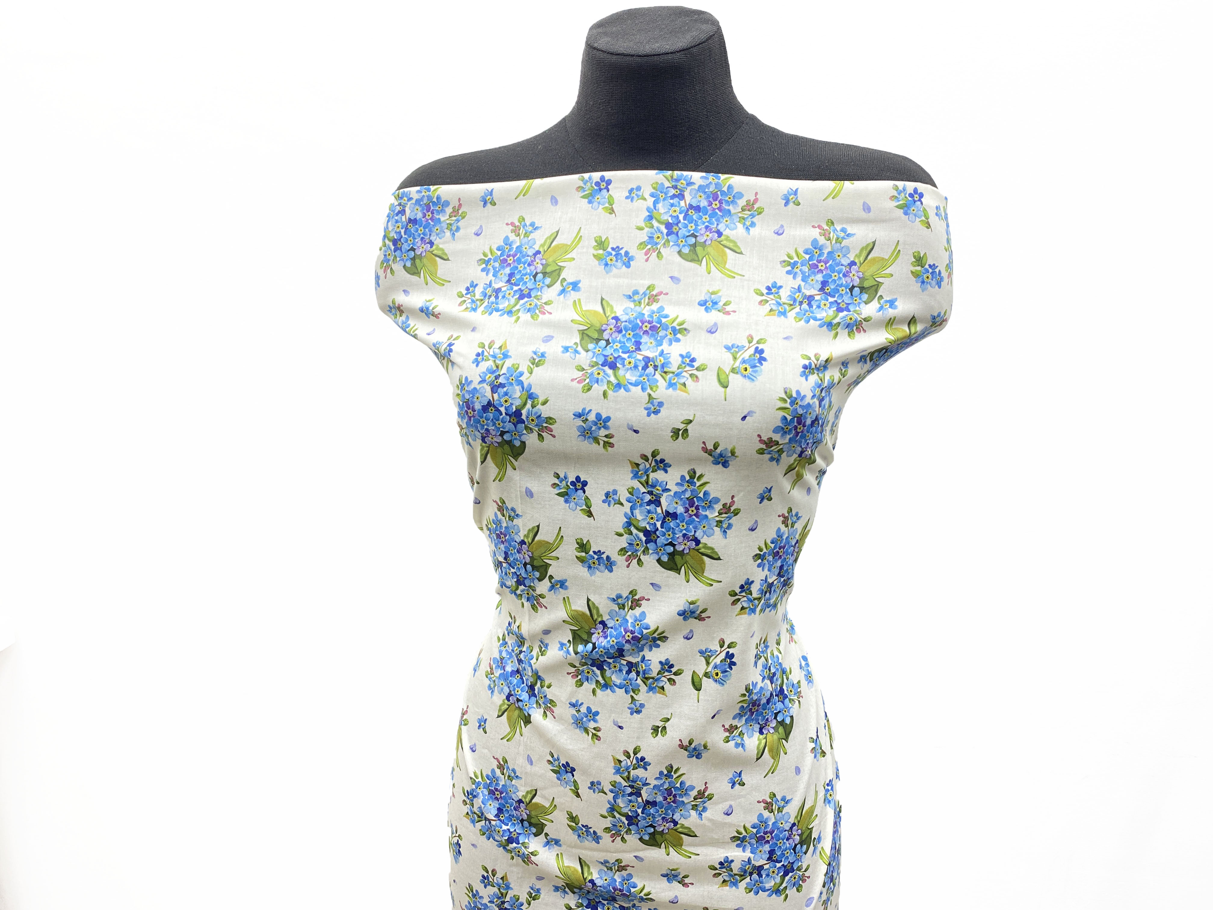 Ткань Батист белого  цвета с принтом  букеты незабудок 14284 5